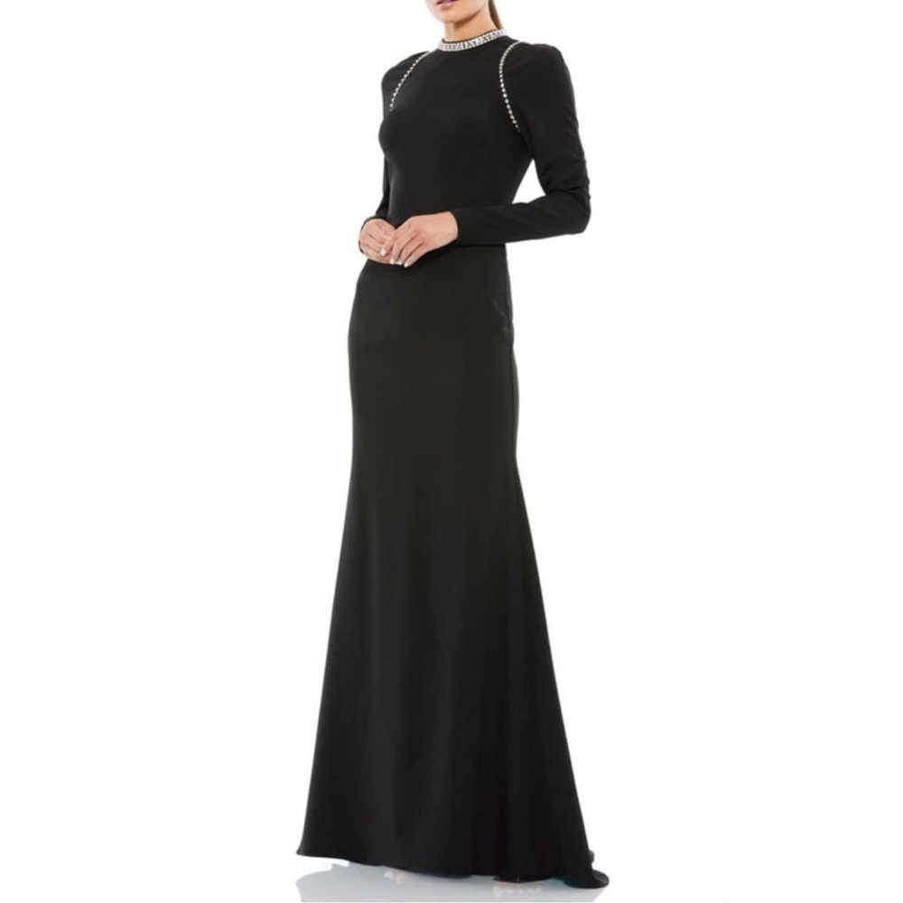 Mac Duggal Black Maxi Dress with Silver Accents